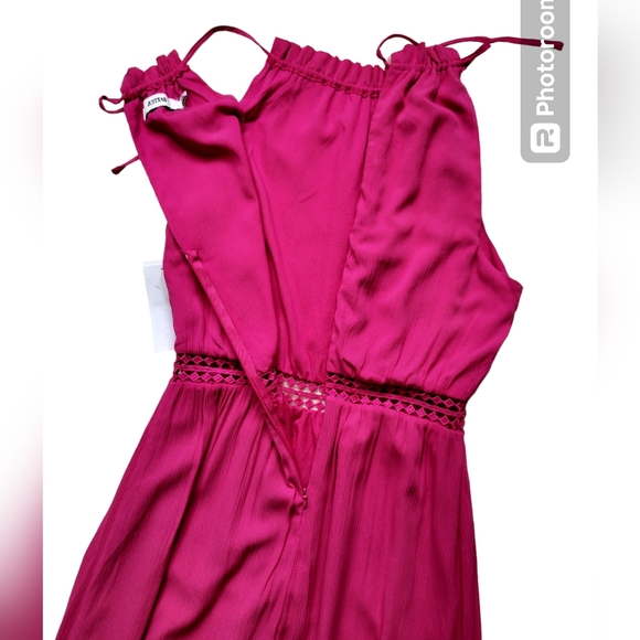 New JustFab Hot Pink Crochet Trim High Halter Sleeveless Maxi Dress - Picture 11 of 15